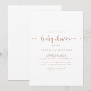 Invitation Baby shower de calligraphie minimaliste or rose