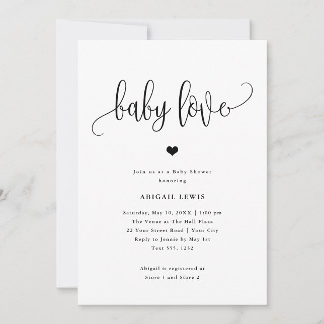 Invitation Baby shower de calligraphie noir/blanc (Devant)