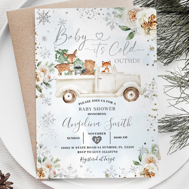 Invitation Baby shower de camion à flocons d'argent blanc Flo (Créateur téléchargé)