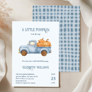 Invitation Baby shower de camion Citrouille bleu minimaliste