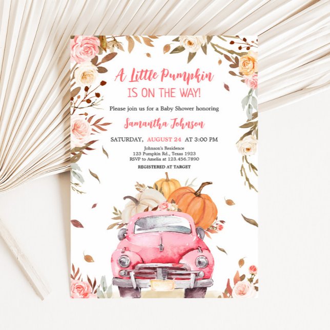 Invitation Baby shower de camion Citrouille de Pink Fall (Truck Pumpkin Baby Shower Invitation
)