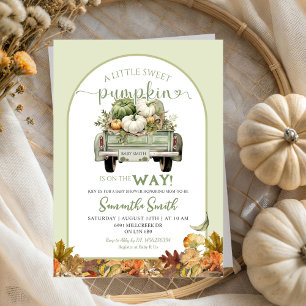 Invitation Baby shower de camion Citrouille Feuille Sage Gree