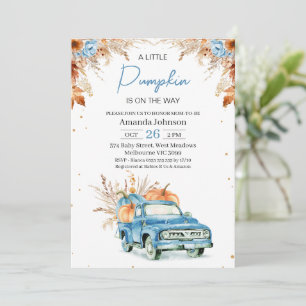 Invitation Baby shower de camion Citrouille Rustic Blue Water