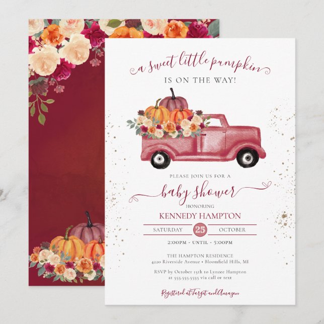 Invitation Baby shower de camion de camionnette de camionnett (Devant / Derrière)
