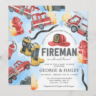 Invitation Baby shower de camion de moteur de feu rouge
