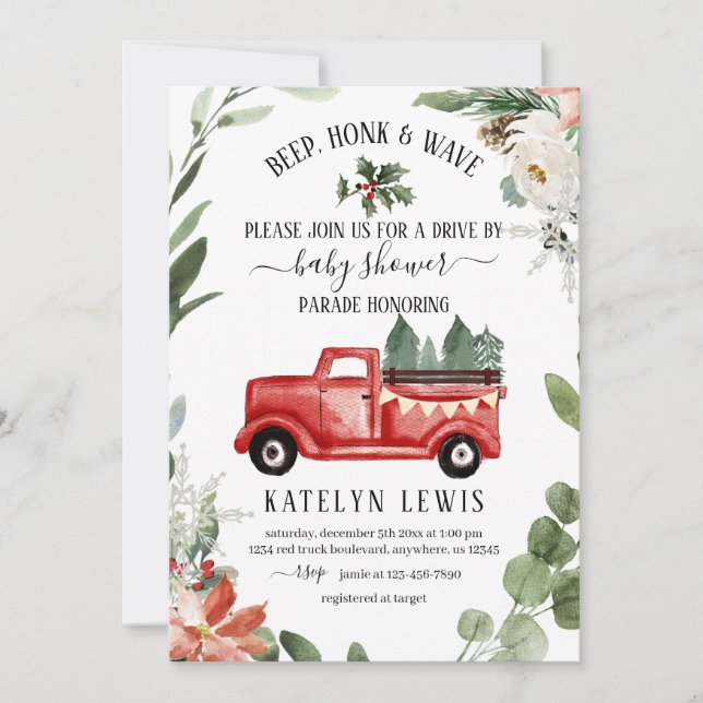 Invitation Baby shower de camion de Noël d'hiver (Devant)