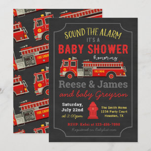 Invitation Baby shower de camion-feu   Camion-feu