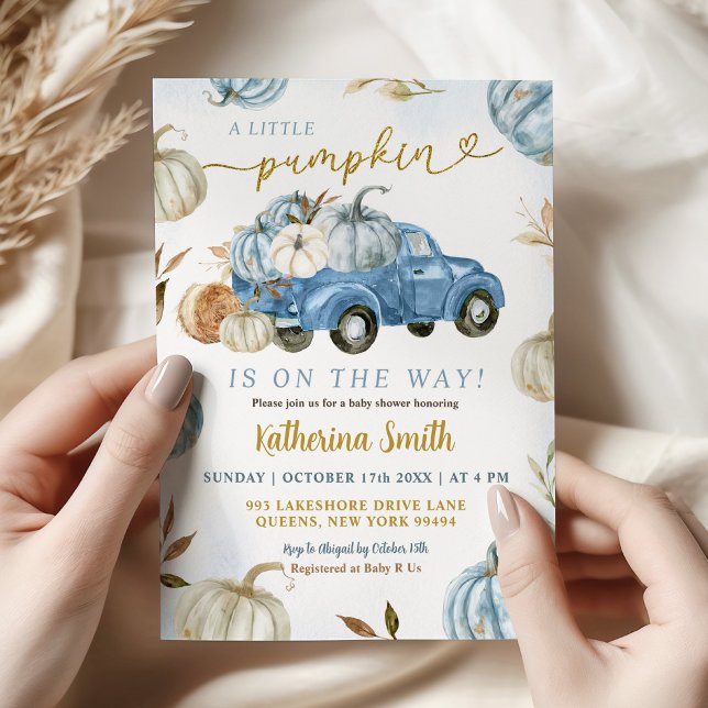 Invitation Baby shower de camion Little Blue Citrouille (Créateur téléchargé)