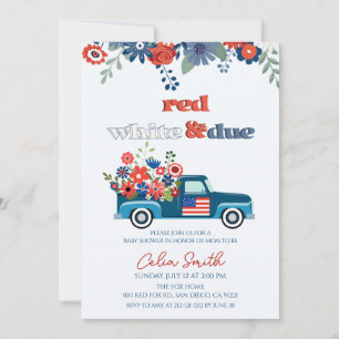 Invitation Baby shower de camion rouge, blanc et plein de fle