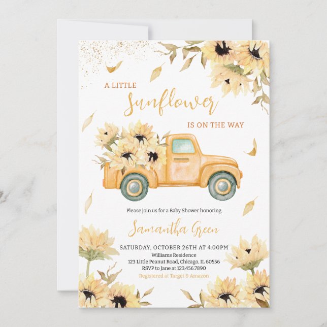 Invitation Baby shower de camions Sunflower (Devant)