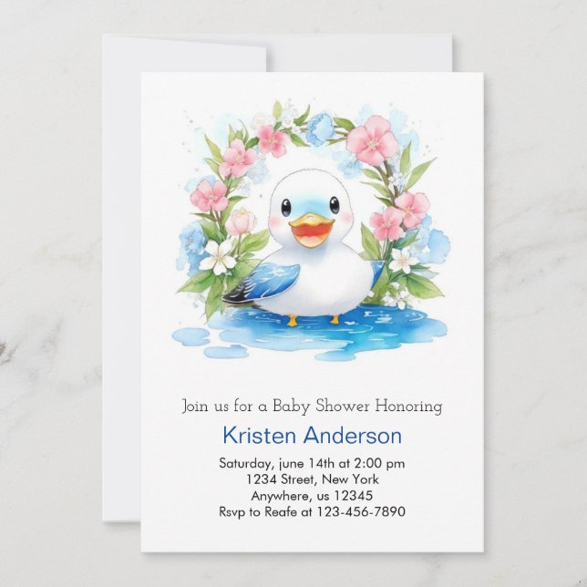 Invitation Baby shower de canard à aquarelle enchanté (Devant)