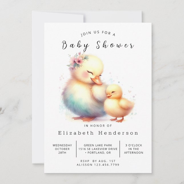 Invitation Baby shower de canard à imprimer pour fille (Devant)