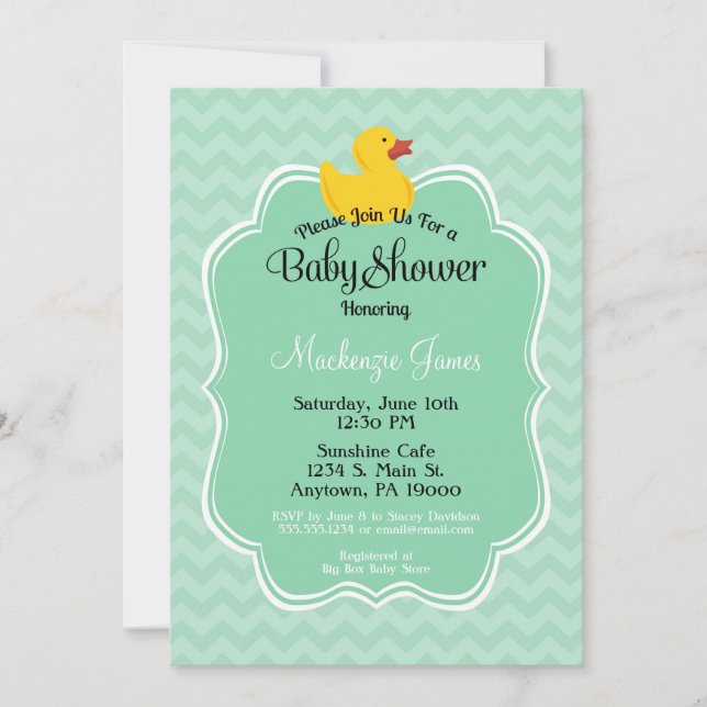 Invitation Baby shower de canard à menthe Neutre g (Devant)