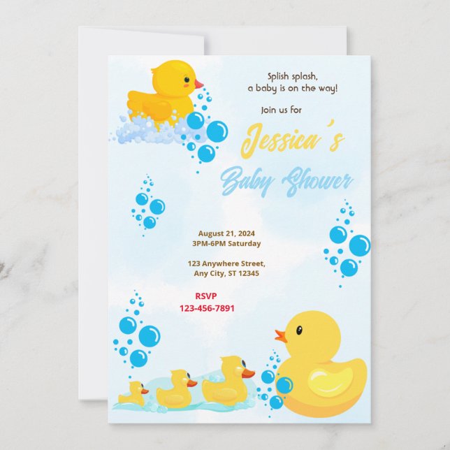 Invitation Baby shower de canard en caoutchouc (Devant)