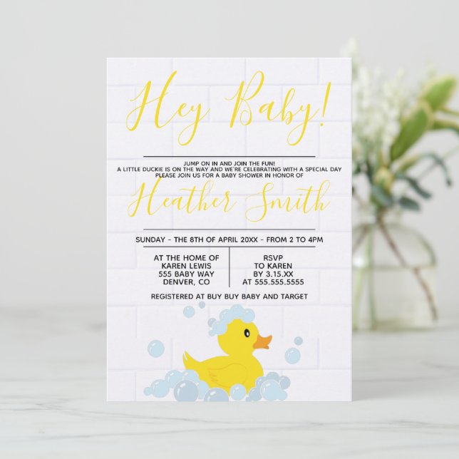 Invitation Baby shower de canard en caoutchouc (Debout devant)