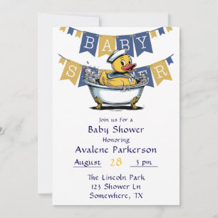 Invitation Baby shower de canard en caoutchouc bleu jaune