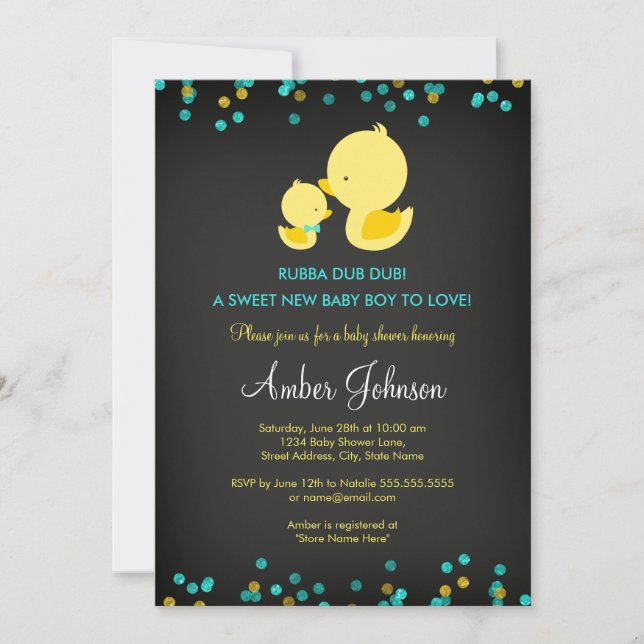 Invitation Baby shower de canard en caoutchouc de  (Devant)