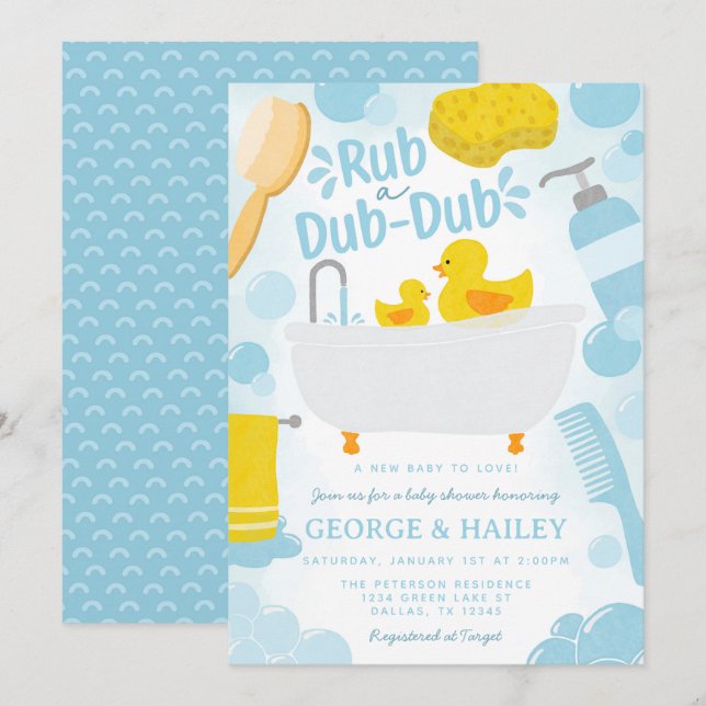 Invitation Baby shower de canard en caoutchouc mignon (Devant / Derrière)