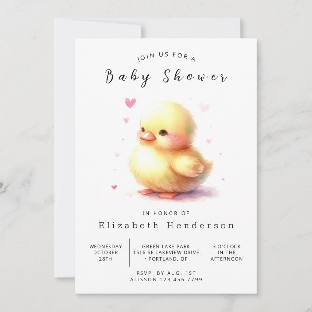 Invitation Baby shower de canard en ligne enchanté (Devant)