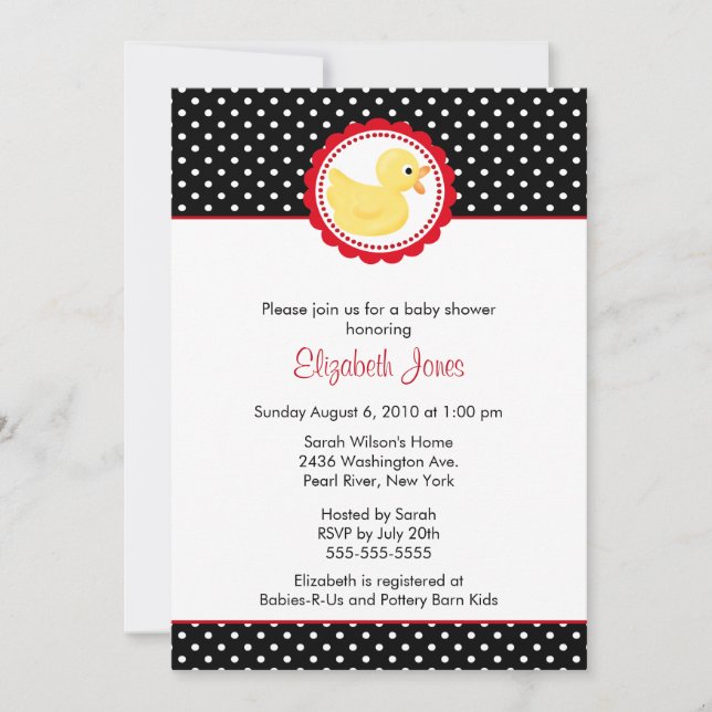 Invitation Baby shower de canard noir et blanc Pois (Devant)