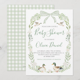 Invitation Baby shower de canard Preppy Coquette Sage Green