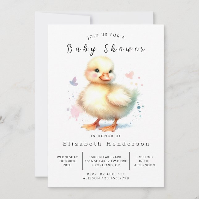 Invitation Baby shower de canard rustique à impression (Devant)