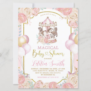 Invitation Baby shower de carrousel magique rose e