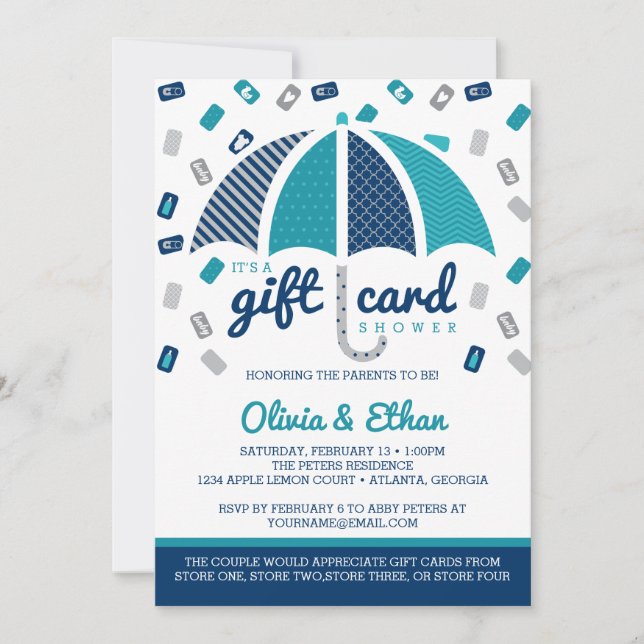 Invitation Baby shower de carte cadeau, Marine, Tu (Devant)