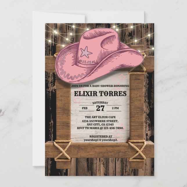 Invitation Baby shower de Casquette Russe Rose Cowgirl (Devant)