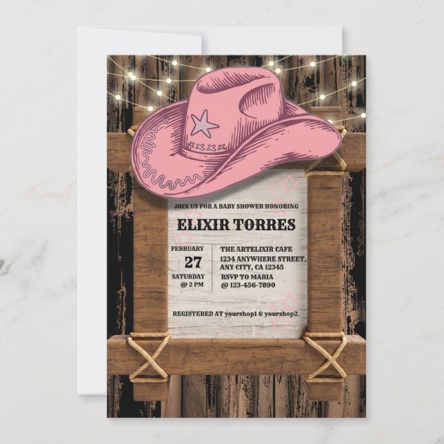 Invitation Baby shower de Casquette Russe Rose Cowgirl (Devant)