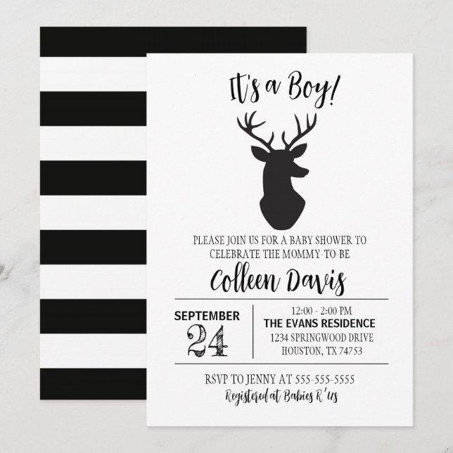 Invitation Baby shower de cerfs (Devant / Derrière)