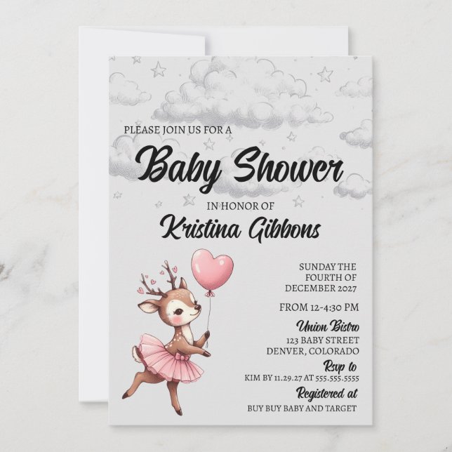 Invitation Baby shower de cerfs (Devant)
