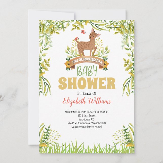 Invitation Baby shower de cerfs de bois (Devant)