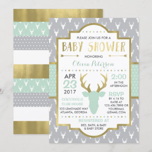 Invitation Baby shower de cerfs de bois, Faux Foil