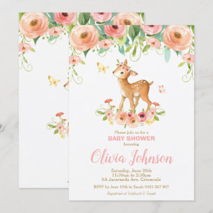 Invitation Baby shower de cerfs de fleurs Animaux de forêt Pe