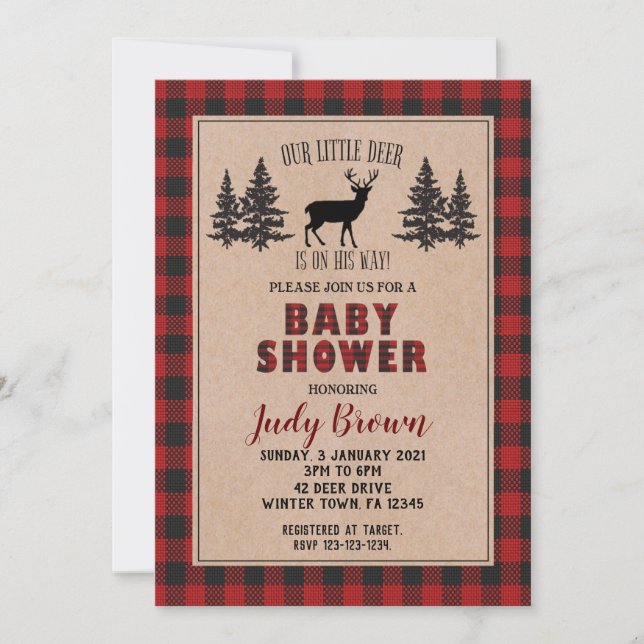 Invitation Baby shower de cerfs, douche de Noël, congés (Devant)