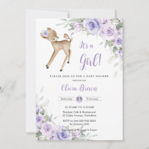 Invitation Baby shower de cerfs en bois blanc violet