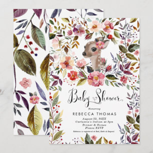Invitation baby shower de cerfs et de fleurs mignons