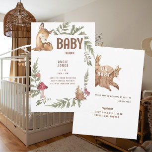 Invitation Baby shower de cerfs et lapins mignons en Whimsica
