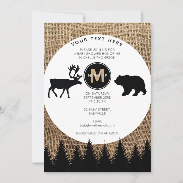 Invitation Baby shower de cerfs et ours rustiques (Devant)