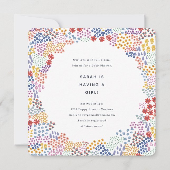 Invitation Baby shower de champ de fleurs (Devant)