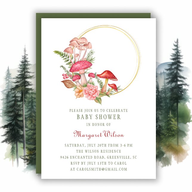 Invitation Baby shower de champignon à l'aquarelle rouge du b (Créateur téléchargé)
