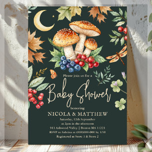 Invitation Baby shower de champignons de automne en bois fonc
