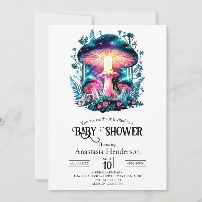 Invitation Baby shower de champignons de bois de forêt (Devant)