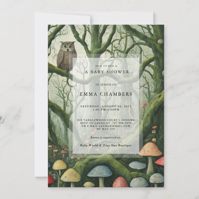 Invitation Baby shower de champignons de bois de forêt enchan (Devant)