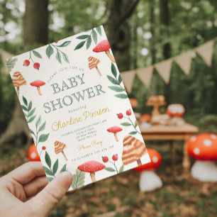 Invitation Baby shower de champignons de forêt