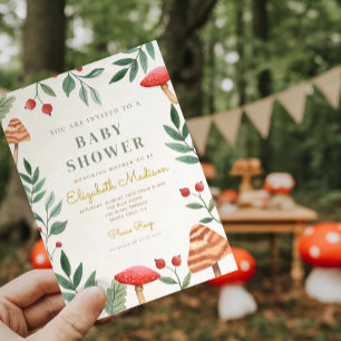 Invitation Baby shower de champignons de forêt