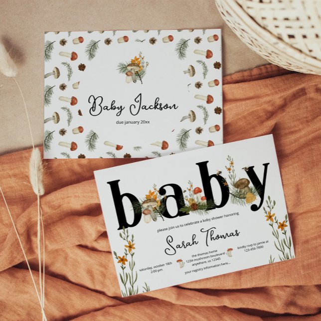 Invitation Baby shower de champignons et de fleurs (Créateur téléchargé)