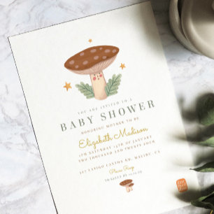Invitation Baby shower de champignons forestiers de bois Invi