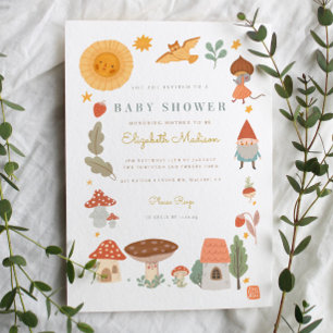 Invitation Baby shower de champignons forestiers de bois Invi